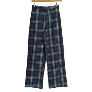 Brandy MELVILLE black watch plaid wide leg high rise XS @L